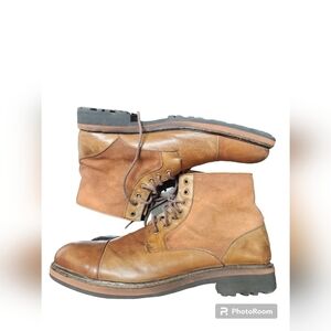 Mens Boots Bugatchi Northstar Cap Toe Sz 12 Light Brown Leather and Canvas